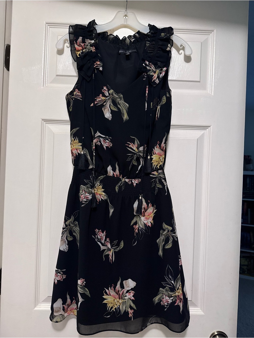 White House Black Market Black Floral Tie-Waist Mini Dress